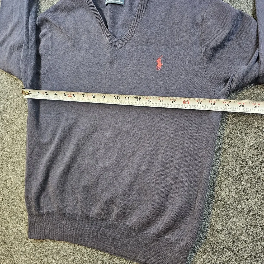 Polo Ralph Lauren Mens Small V-Neck Pima Cotton Sweater Navy Preppy Classic Core